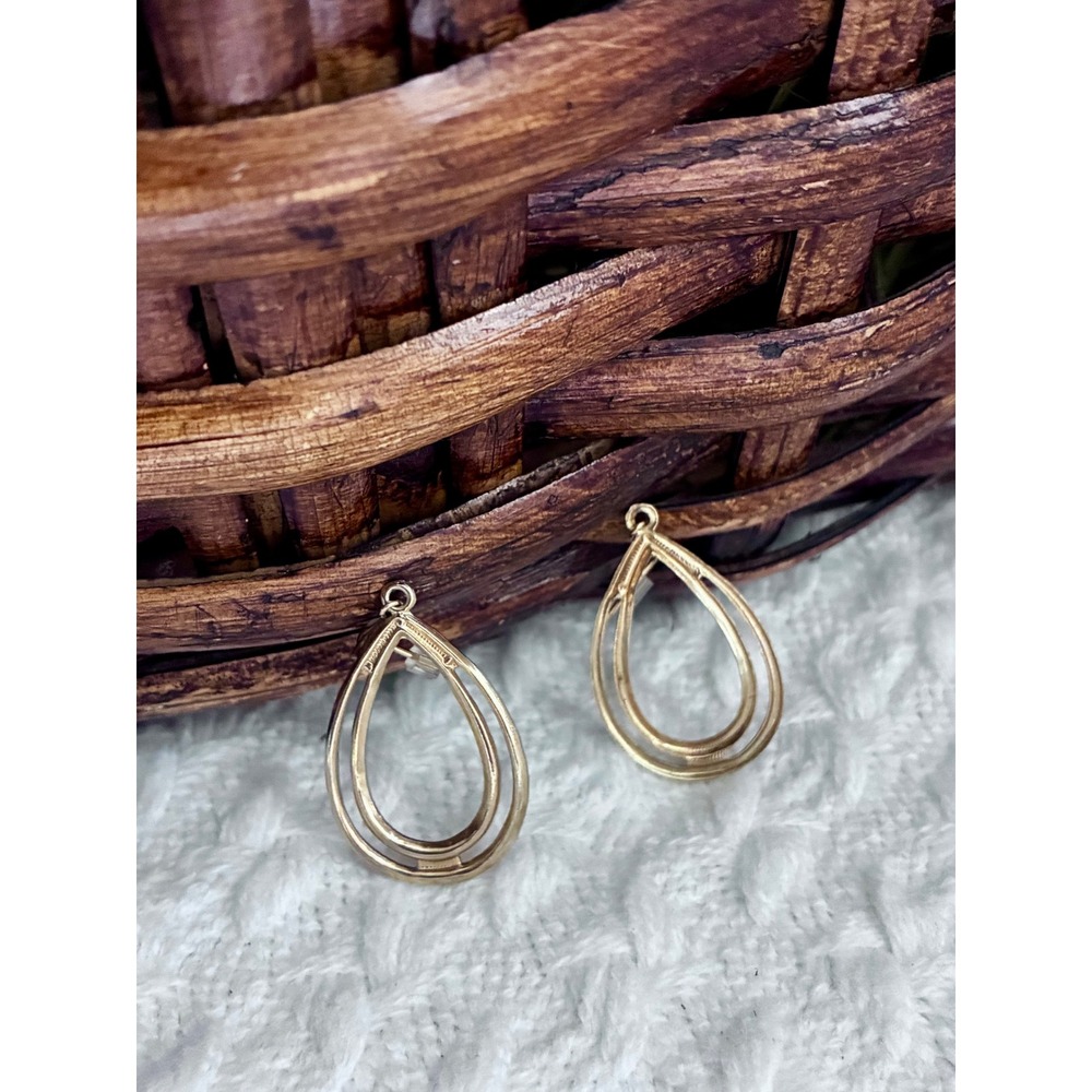 Gold Tone Double Teardrop Dangle Earrings Open Drop Pierced Minimalist